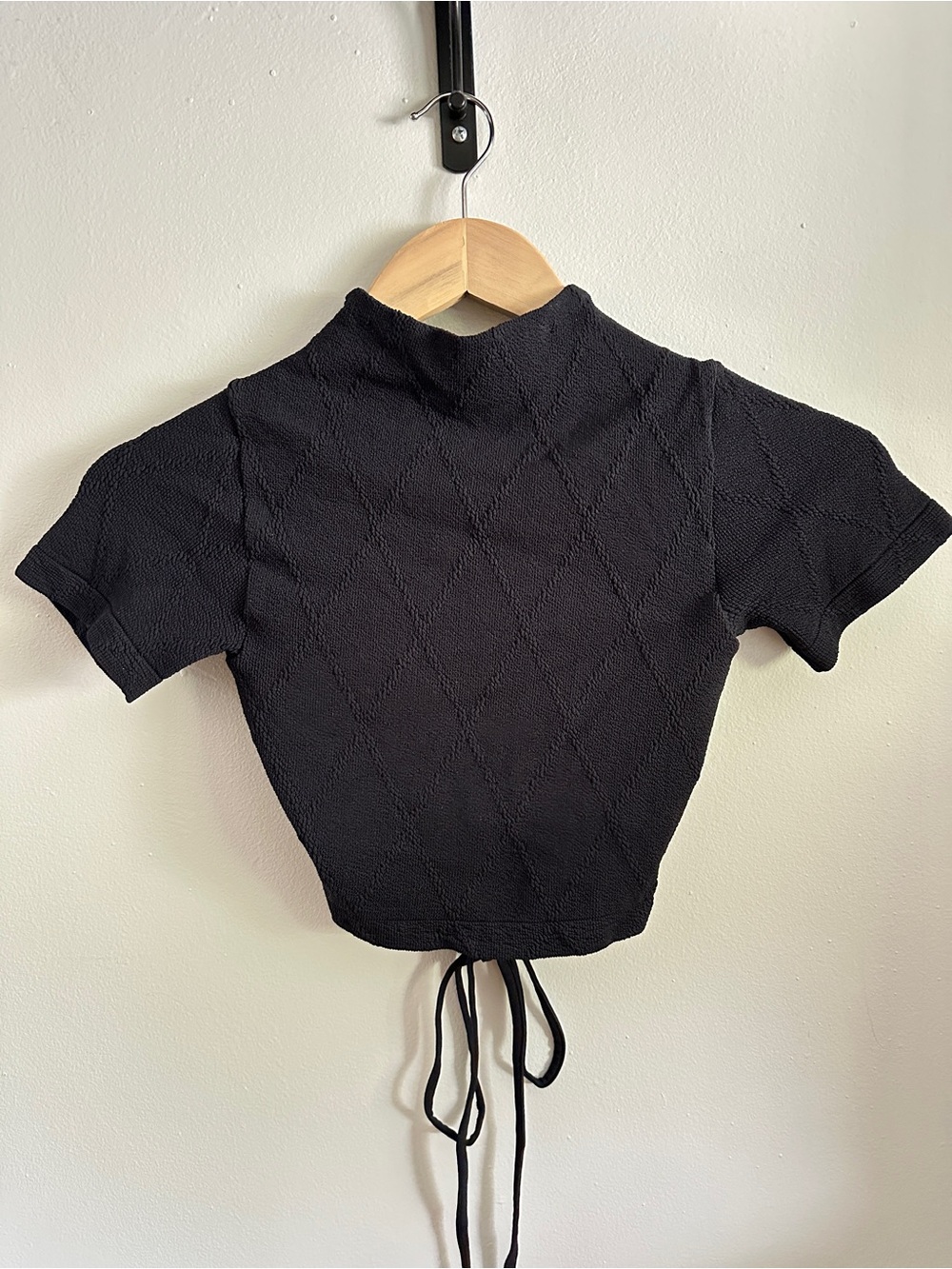Black Textured Crop Top with Mock Neck